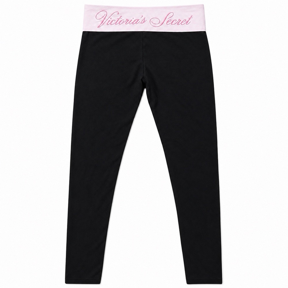 Vintage Y2K Victorias Secret Pink Fold Over Leggings Medium Black Pink 2000s